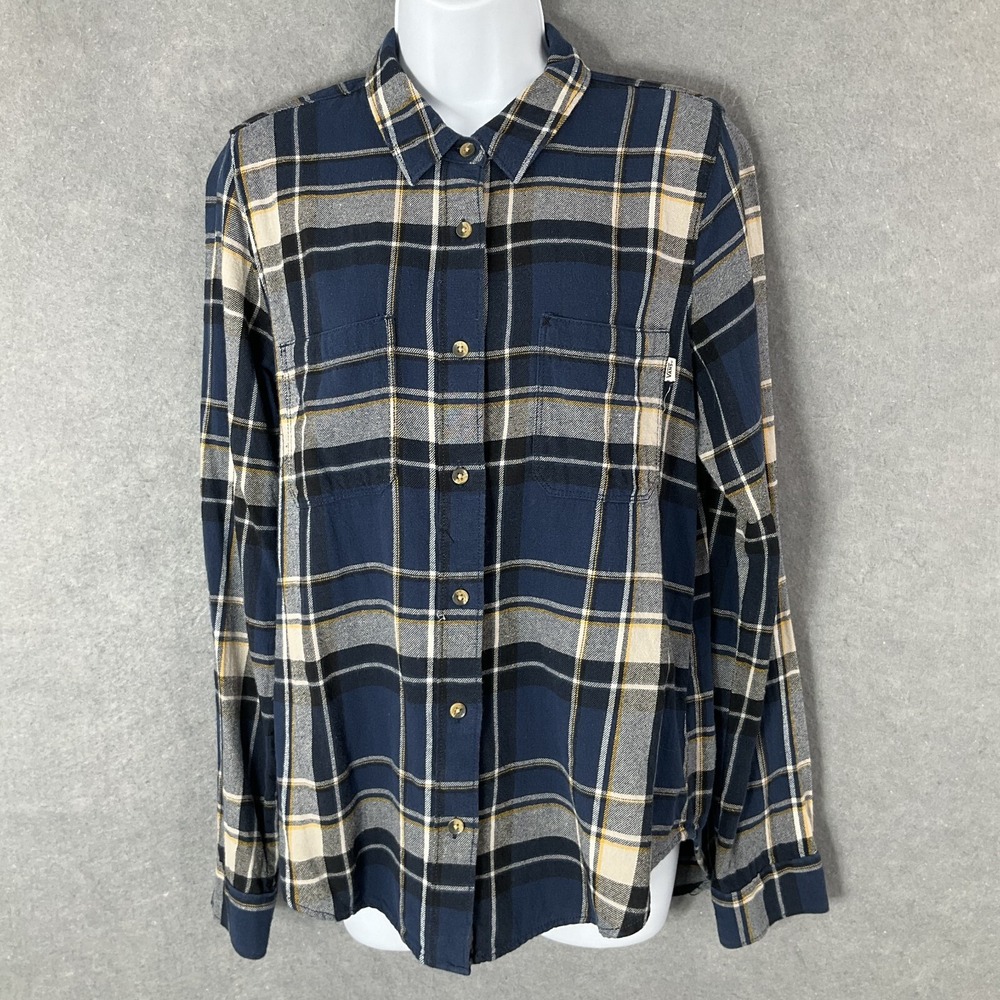 Vans Shirt Womens M Long Sleeve Pocket Cotton Button Up Plaid Flannel Casual